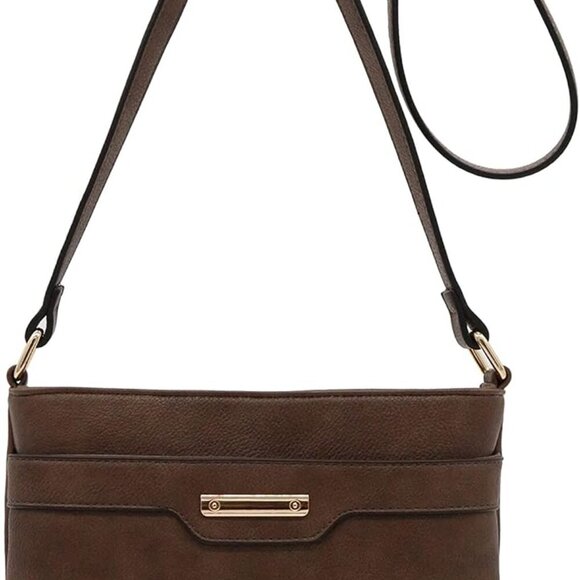 Solid Faux Leather Crossbody Bag Medium Classic Size Gold Hardware - Picture 2 of 7